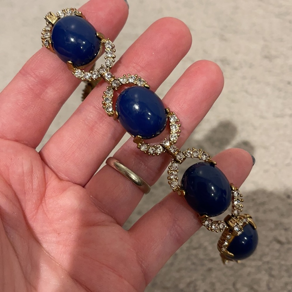 JCrew Statement Cabochon Bracelet Gold Blue Rhinestone